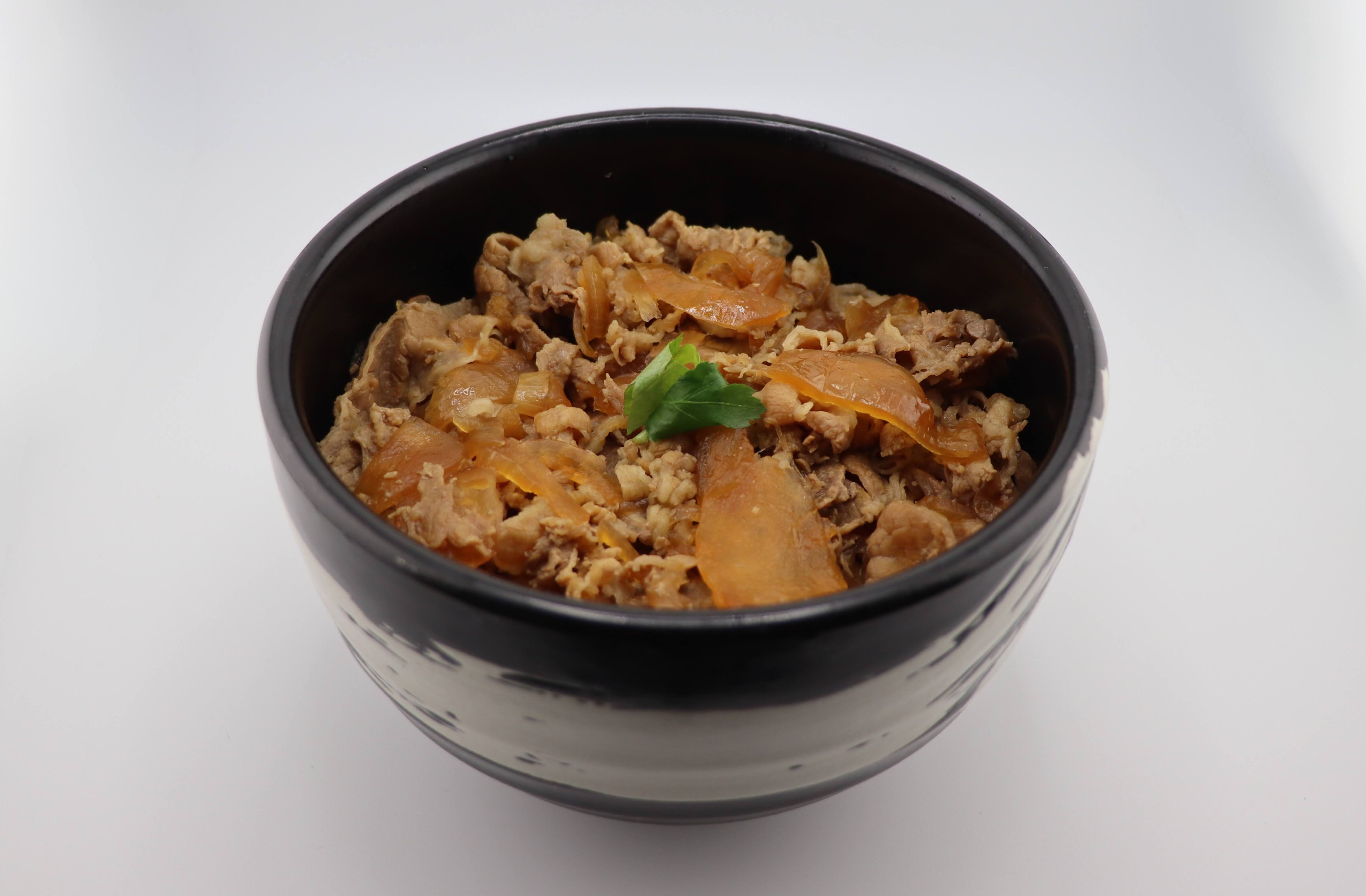 Beef Bowl signature dish with glazed sliced beef over rice