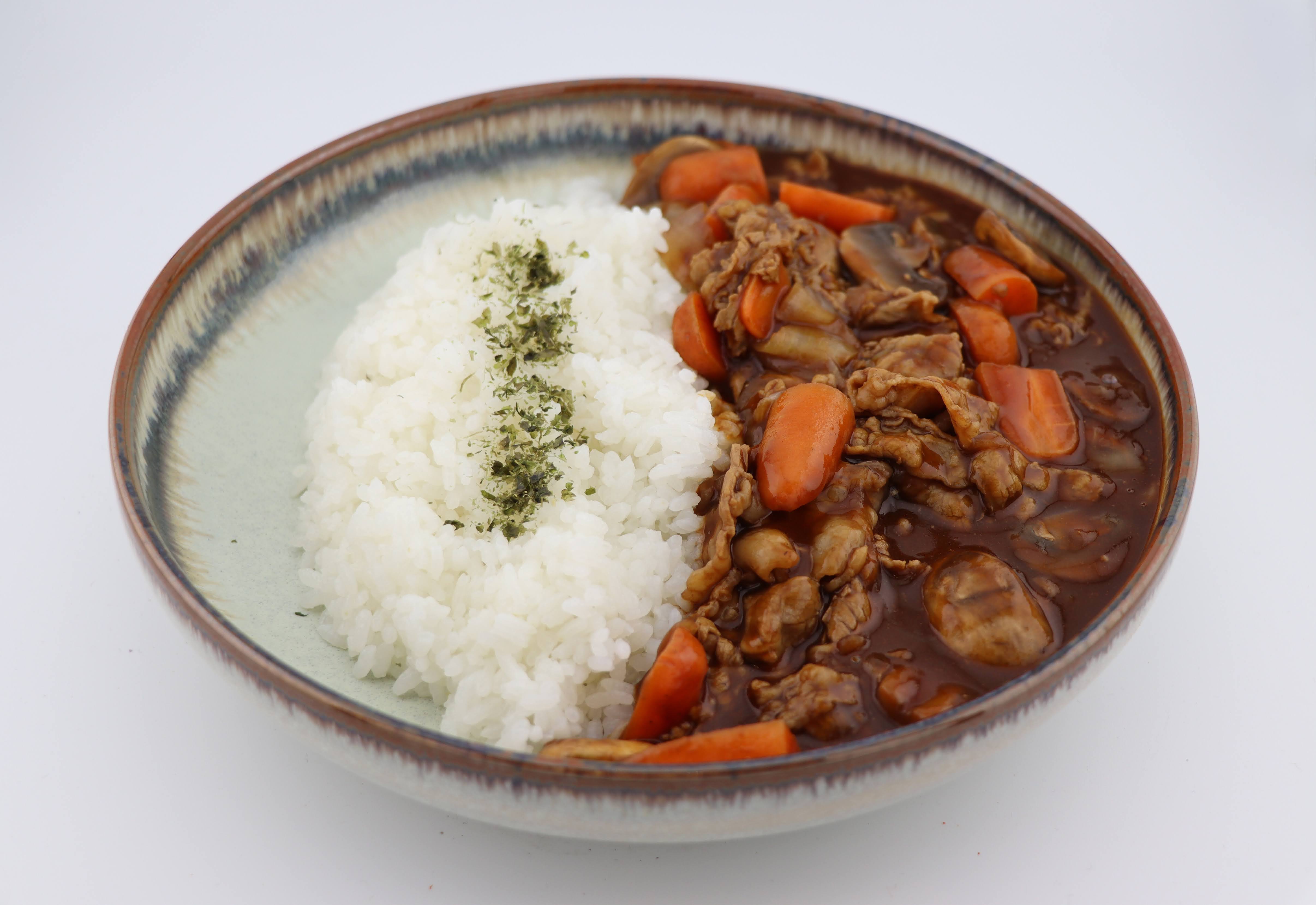 Hayashi Rice with tender beef in savory brown sauce over rice